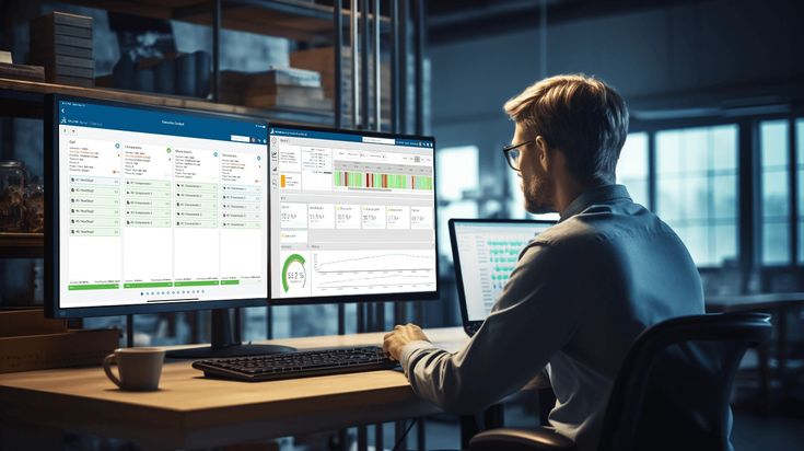 Financial professional working with business data